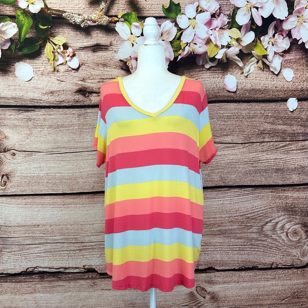 Wildfox Women’s Rayon Multicolored Striped V-Neck Long Line Blouse Top